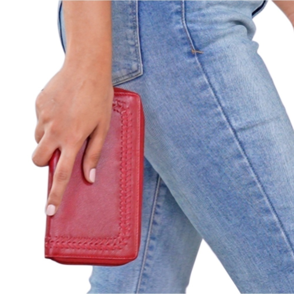 Red Genuine Leather RFID Women's Wallet - Picture 2 of 9
